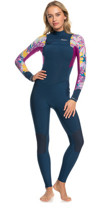 2023 Roxy Womens Swell Series 5/4/3mm Chest Zip Wetsuit ERJW103128 - Anthracite Hot Tropics Swim