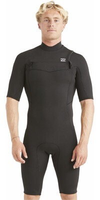 2024 Billabong Masculino Absolute 2mm Chest Zip Shorty Wetsuit ABYW500115 - Black