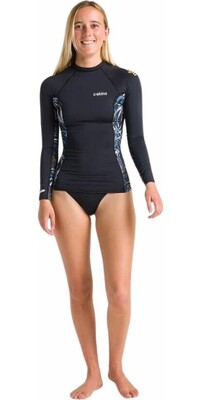 2024 C- Skins Women NuWave UV Premium Long Sleeve Lycra Vest C-NLYSOLS - Black Raven / Tropical