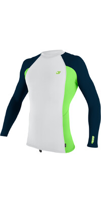 2024 O'Neill Mnner Premium Skins Long Sleeve Rash Guard 4170B - White / Dayglo / Abyss