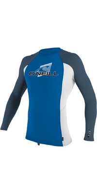 2024 O'Neill Youth Premium Skins Long Sleeve Rash Guard 4174 - Ocean / White / Copen Bl