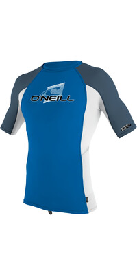2024 O'Neill Ungdom Premium Skins Kortrmad Rash Guard 4173 - Ocean / White / Copen Blue