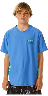 2024 Rip Curl Boys Lost Islands Logo UPF Short Sleeve Rash Vest 12DBRV - Blue Yonder