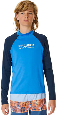 2024 Rip Curl Junior Shock UPF Lange Mouw Lycra Vest 123BRV - Blue Gum