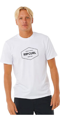 2024 Rip Curl Mens Stapler UPF Short Sleeve Rash Vest 14UMRV - White