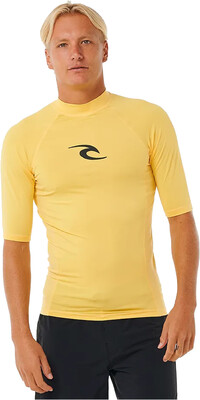 2024 Rip Curl Mens Waves UPF Performance Short Sleeve Rash Vest 142MRV - Yellow
