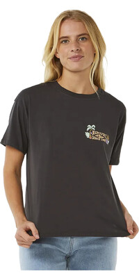 2024 Rip Curl T-shirt Descontrada Tiki Tropics Para Mulher 0BIWTE - Washed Black