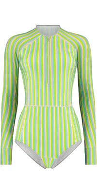 2024 Wallien Frauen Einteiler Mit Langen rmeln Front Zip Badeanzug 102001 - Multi Color Stripe
