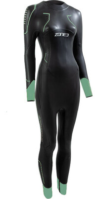 2024 Zone3 Womens Terraprene Vision Back Zip Swim Wetsuit WS24WVIS101 - Black / Eucalyptus Green