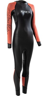 2024 Zone3 Dames Venture Rug Ritssluiting Swim Wetsuit WS22WVEN101 - Black / Orange