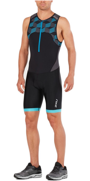 2018 2XU Active Half Zip Trisuit ZWART / RETRO DRESDEN BLAUW MT4862d