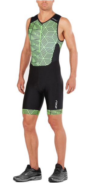 2018 2XU Perform Front Sleeveless Trisuit NEGRO / NEON GREEN MT4848d
