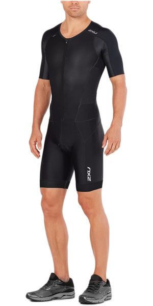 2018 2XU Perform Full Zip Short Sleeve Trisuit BLACK / BLACK MT4847d
