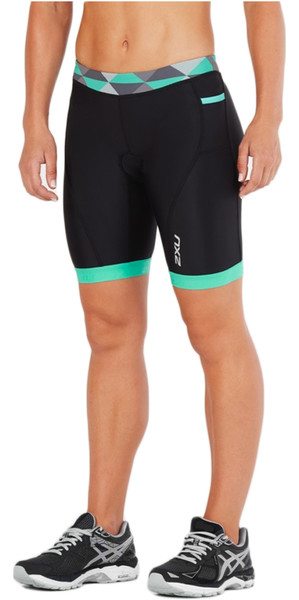 2018 2XU dames actieve 7-inch tri-broek ZWART / RETRO AQUA GROEN WT4868b
