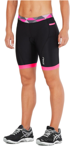 2018 2XU Damen Active 7 "Tri Shorts SCHWARZ / RETRO PINK PFAU WT4868b