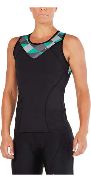 2018 2XU Mulheres Ativas Tri Singlet PRETO / RETRO AQUA VERDE WT4866a