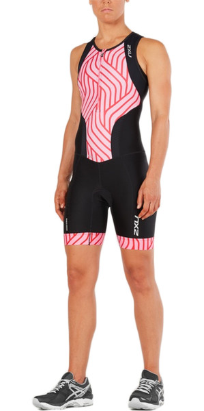 2018 2XU Womens Trisuit con zip frontale NERO / ROSA ROSA MAREA WT4855d
