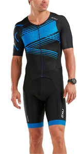 2019 2XU hombre realizar delantero Zip manga corta Trisuit negro / señal azul MT5525d