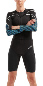 2021 2XU Womens Pro Swim-Run SR1 Wetsuit Black / Aquarius Teal Print WW5480c