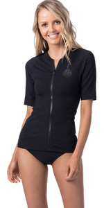 2020 Rip Curl Womens Premium Rib Front Zip Short Sleeve UV Surf Top WLY9NW - Black