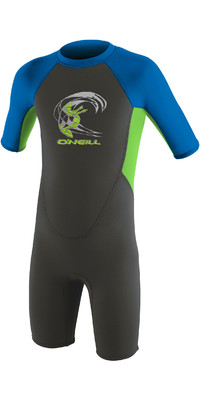 2023 O'Neill Peuter Reactor 2mm Rug Ritssluiting Shorty Wetsuit 4867 - Graphite / Dayglo / Ocean