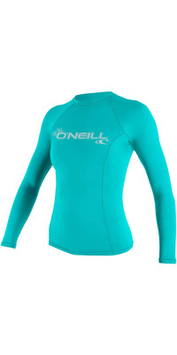 2023 O'Neill Womens Basic Skins Long Sleeve Crew Rash Vest 3549 - Light Aqua