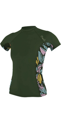 2020 O'Neill Womens Side Print Short Sleeve Rash Vest 5405S - Dark Olive / Baylen