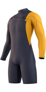 2022 Mystic Heren Marshall 3/2mm Front Zip Long Sleeve Shorty Wetsuit 35000220082 - Blauw / Mosterd