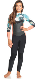2021 Roxy Girl's Syncro 5/4/3mm Chest Zip Gbs Neopreno Ergw103042 - Negro / Coral Pálido / Mantequilla