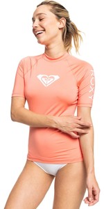 2022 Roxy Womens Whole Hearted Short Sleeve Rash Vest ERJWR03548 - Fusion Coral