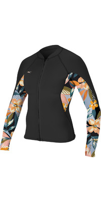 2023 O'Neill Womens Bahia 1/0.5mm Full Zip Wetsuit Jacket 4933 - Black / Demiflor