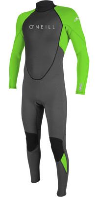 2023 O'Neill Youth Reactor II 3/2mm Rug Ritssluiting Wetsuit 5044 - Graphite / Dayglo