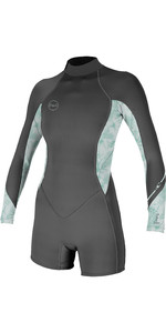 2023 O'neill Dames Bahia 2/1mm Lange Mouw Back Zip Shorty Wetsuit 5291 - Graphite / Mirage Tropical