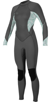 2023 O'Neill Dames Bahia 3/2mm Rug Ritssluiting Wetsuit 5292 - Graphite / Mirage Tropical