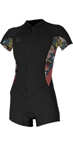 2022 O'Neill Womens Bahia 2/1mm Full Zip Short Sleeve Spring Suit 5293 - Black / Twiggy / Tearose