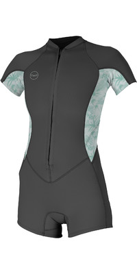 2023 O'Neill Dames Bahia 2/1mm Voorkant Ritssluiting Shorty Wetsuit 5293 - Graphite / Mirage Tropical