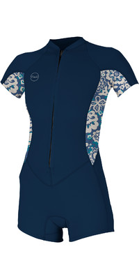 2023 O'Neill Womens Bahia 2/1mm Front Zip Shorty Wetsuit 5293 - French Navy / Crisflor
