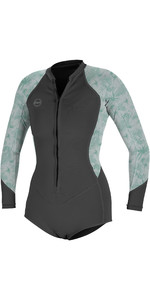 2023 O'neill Vrouwen Bahia 2/1mm Front Zip Lange Mouw Spring Shorty Wetsuit 5363 - Graphite / Mirage Tropical