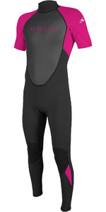2023 O'neill Youth Reactor-2 2mm Back Zip Short Sleeve Wetsuit 5457 - Black / Berry
