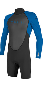2023 O'neill Youth Reactor-2 2mm Long Sleeve Shorty Wetsuit 5458 - Black / Ocean