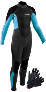 2021 Gul Junior Response 3/2mm Back Zip Wetsuit & Powerhandschoen Bundel - Grijs/blauw Aster
