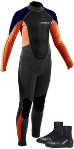 2021 Gul Junior Response 3/2mm Back Zip Wetsuit & Power Boot Bundle - Grey / Orange