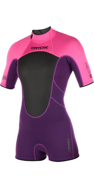 2019 Mystic Womens Brand 3/2mm Back Zip Shorty Wetsuit Purple 180071