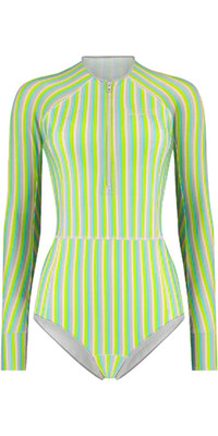 2023 Wallien Da Donna Costume Da Bagno Monopezzo A Maniche Lunghe Front Zip 102001 - Multi Color Stripe