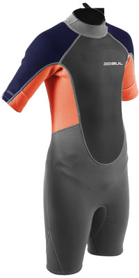 2021 Gul Junior Response 3/2mm Rug Ritssluiting Flatlock Shorty Wetsuit RE3322-B9 - Grey / Orange