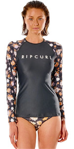 2021 Rip Curl Sunset Waves Relaxed Long Sleeve Rash Vest WLU5AW - Washed Black