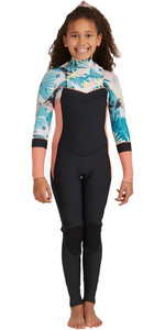 2022 Roxy Meisje Syncro 3/2mm Chest Zip Gbs Wetsuit Ergw103045 - Zwart / Bleke Coral / Boter