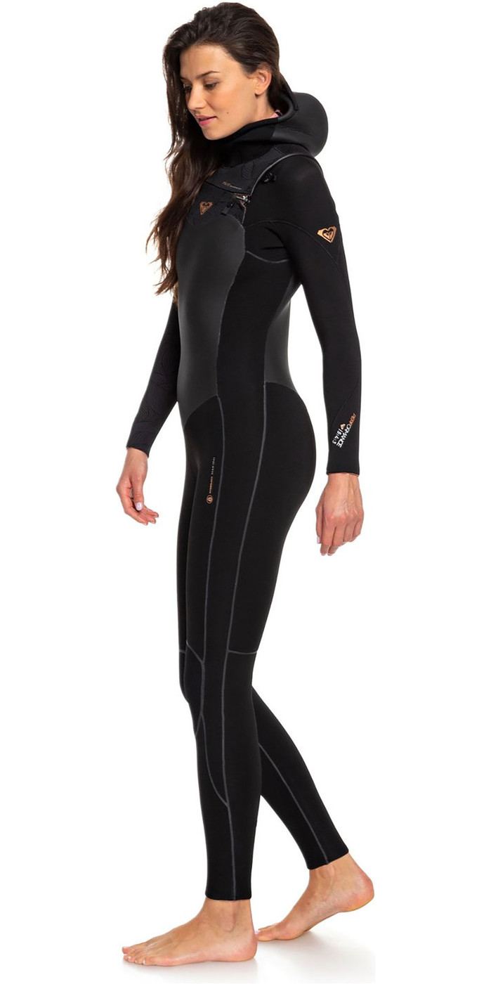 2019 Roxy Womens Performance 5/4/3mm Hooded Chest Zip Wetsuit Black