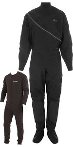 2022 Typhoon Dame Ezeedon Front Zip Drysuit & Underfleece 100187 - Sort / Grå