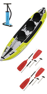 2021 Z-pro Tango Kayak Hinchable Para 3 Personas Ta300 Verde Y 2 Remos Y Bomba De Estribo